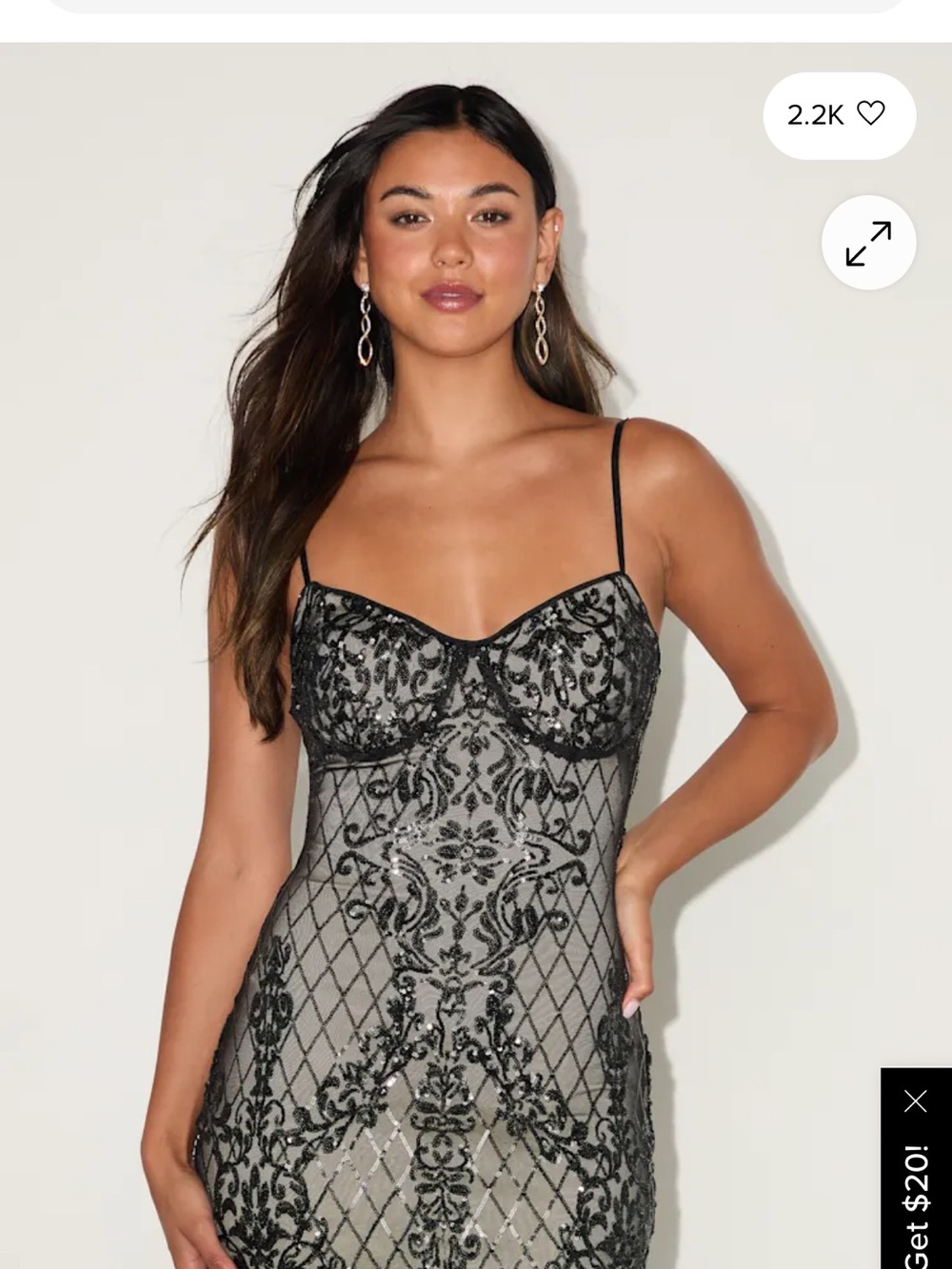 Lulu's Black Sequin Embroidered Lace Slip Dress